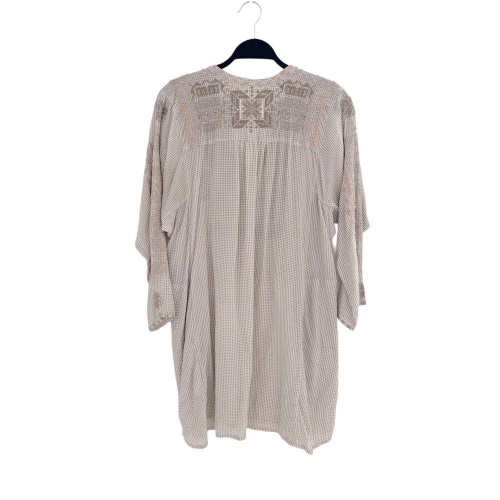 Johnny Was Biya 100% Silk Beige Embroidered Tunic Shirt Dress Boho Cottagecore M - Picture 6 of 11